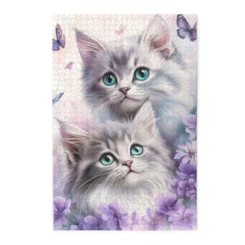Cafemira 1000 Pcs Wooden Jigsaw,Two Little Kittens Adult Puzzle,Relax And Enjoy The Fun Of Solving Puzzles,Every Piece Is Un
