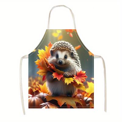TEMU 1pc, Cooking Apron, Cute Hedgehog Pattern Linen Apron, Cooking Work Apron, Sleeveless Kitchen Decor, With Adjustable Neck Strap For Baking, Gardening, Barbecue Image