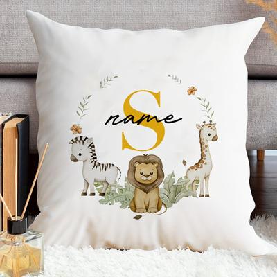 TEMU 1pc Custom Name Bohemian Pillowcase - Personalized Lion & Giraffe Design, 100% Polyester, Zipper Closure, Machine Washable, Birthday Gift For Sisters & Daughters Image