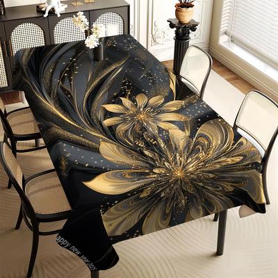TEMU Floral Ribbon Pattern Tablecloth 1pc - Polyester Rectangle Table Cover For Home Decor, Woven Machine Made, Holiday Dining Room Decor, Happy New Year & Merry Christmas Design, Party Decoration Image