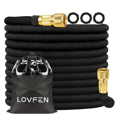 TEMU 100ft Expandable Garden Hose, 3x Length, High-pressure Polyester Fiber, Kink-resistant, Durable, Eu Standard Connectors, For Watering, Car Wash, With Storage Bag Image