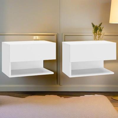 TEMU High Gloss White Wall- Mounted Nightstands Set Of 2 Modern Bedside Cabinets For Bedroom Storage Image