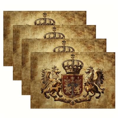 TEMU 4pcs, British Of Placemats, Fashion Print Pattern Table Mat, For Dining Table, Kitchen, Party, Indoor, Holiday, Dinner Parties And Home Decor (table Mats) 12x18 Inch Yacp7562 Image
