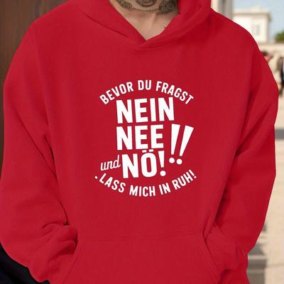 TEMU Men's Plus Size Red Hooded Sweatshirt With German Print - Casual Long Sleeve Polyester Hoodie For Casual Attire, Sweater Hoodie, Plus Size Image