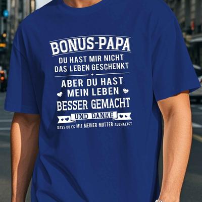"TEMU [everyday ] Men's Casual Summer T-shirt - Short Sleeve, Polyester, Geometric Print, Round Neck, Machine Washable - Black With "bonus Papa" Design, Casual Attire" Image