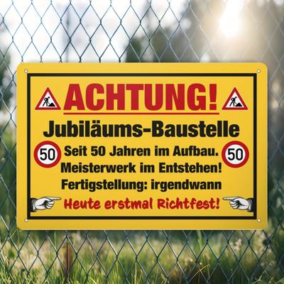 TEMU 1pc Traditional Iron Tin Sign, 8x12in Wall Hanging, Multipurpose Decorative Sign For 50th Birthday, Construction Site Theme, No Electricity Needed, Ideal Gift For Image
