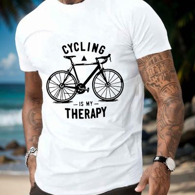 TEMU Cycling Is My Therapy Men's Short Sleeve T-shirt Summer T-shirt Top Image