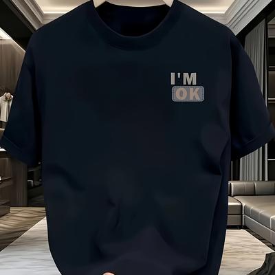 "TEMU Men's "i'm Ok" Graphic Print T-shirt - Soft Polyester Blend, Casual Crew Neck, Short Sleeve, Summer Wear, Unisex Adult Apparel" Image