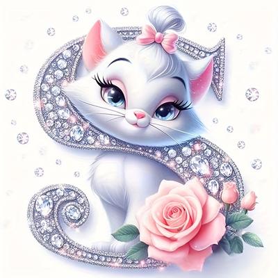 TEMU 1pc Marie Cat Diamond Painting Kit - Diy Round Acrylic Mosaic Art, Cartoon Home Decor Gift, Frameless, Diamond Painting Accessorie Image