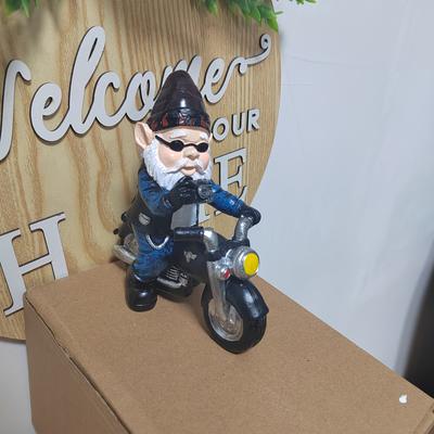 TEMU New Cartoon Creative Trendy Resin Figurine Of An Old Man Beard Riding A Motorcycle Image