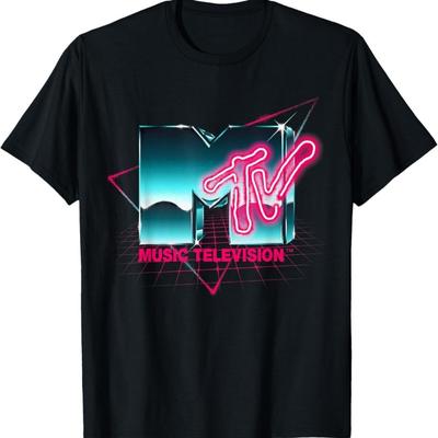 TEMU Retro Mtv Logo 1980s Effect Neon Color Retro Mtv-shirt Image