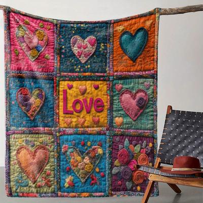 TEMU 1pc Cozy Flannel Blanket With Vibrant Heart & Love Print – Soft, Warm, And Colorful Throw For Sofa, Bed, Car, Office, Camping, Travel – Perfect Gift For All Image
