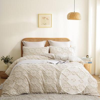 TEMU Bohemian Bed Linen Embroidered Checkered Boho Vintage Bed Linen Bedding Sets Microfiber Bed Cover Image