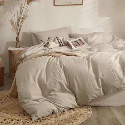 TEMU 135x200cm Washed Cotton Linen Solid Color Bedding Set Image