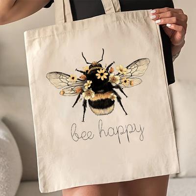 TEMU 1pc Bee Tote Bag, Casual Fashion Shoulder Bag For Women, Polyester, Unlined, Machine Washable, Beach Canvas Carryall Image