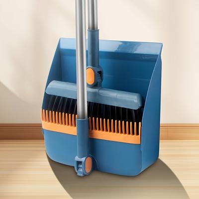 TEMU 1pc 3-in-1 Rotatable Foldable Magnetic Broom And Dustpan Cleaning Set, Enlarged And Thickened Household Broom For Living Room And Bedroom Pet Hair Cleaning, Soft Bristles, Blue/orange/white Broom Image