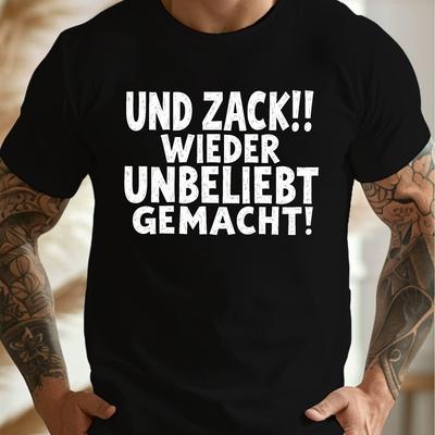 "TEMU Men's "und ! Wieder Unbeliebt Gemacht" Graphic T-shirt - Casual Crew Neck, Short Sleeve, Lightweight Summer Top With Tattooed Design, Casual Summer Wear | Text Design | , Plus Size" Image