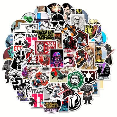 TEMU 50pcs Star Wars Stickers - & Cartoon Decorations For Laptop, Suitcase, Phone, Water Bottle - Self-adhesive, Mixed Colors, Use, Irregular Shape, Ages 14+ Image