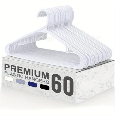 TEMU 60-pack Heavy Duty Plastic Clothes Hangers For Adults, Space-saving, Ideal For Shirts, Dresses, Coats, Flexible & Versatile For All Clothing, White/ Black Image