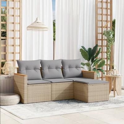 TEMU 4pcs Garden Sofa Set With Cushions Beige Mixed Poly Rattan Image
