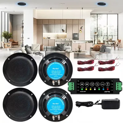Herdio 4‘’ 320W 4PCS Bluetooth Marine Boat Ceiling Speaker Waterproof In Wall Speakers For Bathroom Kitchen Home Theater Black