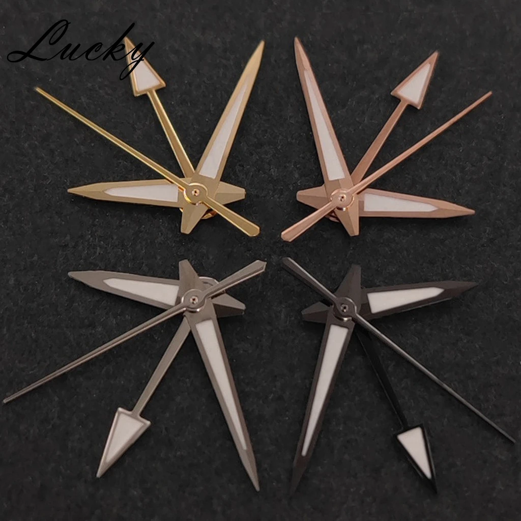 GS 4Pins GMT NH34 Hands Silver Gun Rose Gold Watch Hands C3 Green Luminous Watches Pointers Fit NH34A/NH35/NH36/4R/7S Movement