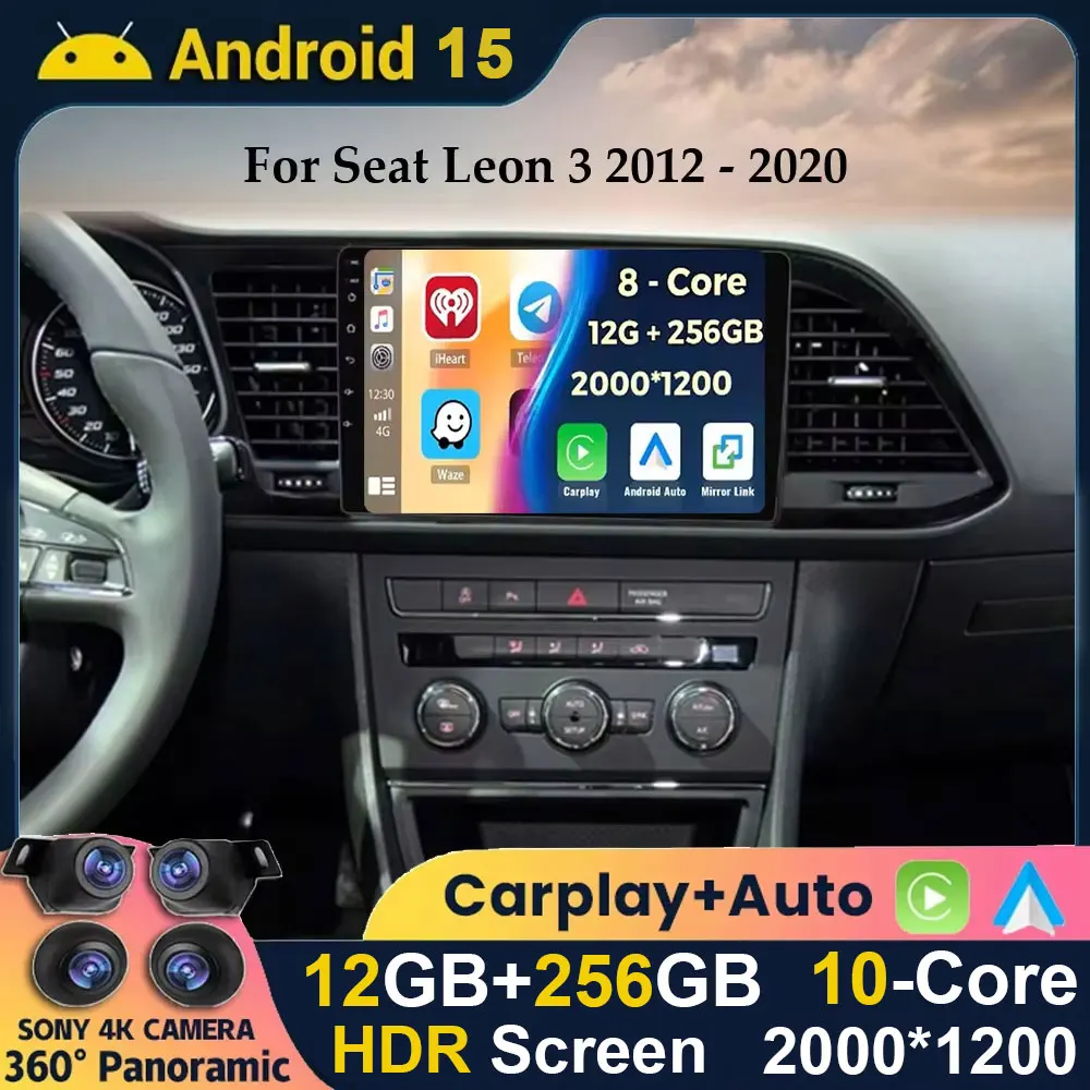 Android 15 WIFI + 4G Carplay Auto Für Seat Leon 3 MK3 2012-2020 Auto Radio GPS Navigation multimedia Video Player Stereo 360 Kamera Image