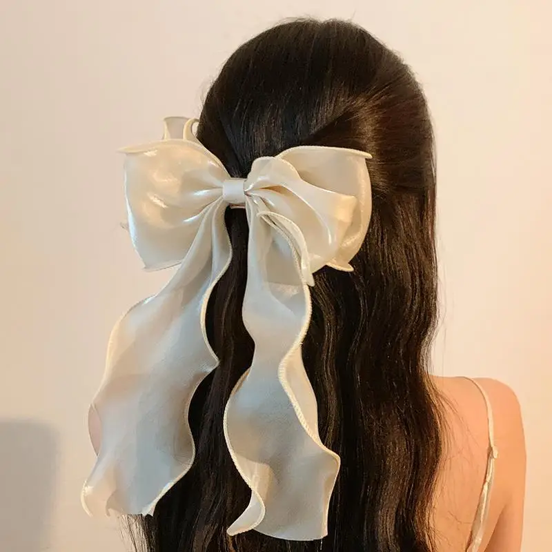 Weiße Organza-Schleife, flatternde Band-Haarspangen für Damen, französisches frisches Premium-Gefühl, Kopfschmuck, große Haarkarten, Mädchen-Haar-Accessoire Image