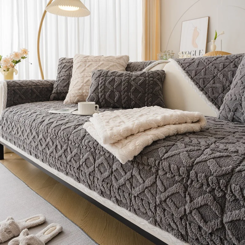 Rutschfestes Chenille-Sofakissen für vier Jahreszeiten, universelles Wohnzimmer-Sofakissen, einfaches Rückenlehnen-Set, luxuriöses Stickerei-Sofahandtuch Image