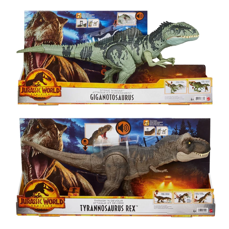 Jurassic World Thrash N Devour Tyrannosaurus Rex Strike N' Roar Giganotosaurus mit Soundeffekten Großes Dinosauriermodellspielzeug Image