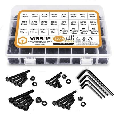 Kit 1225PCS M2 M3 M4 M5 Kohlenstoffstahl Sechskant-Innensechskant-Kabelschrauben Schrauben mit Image