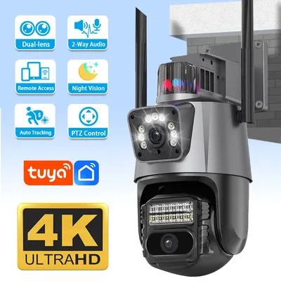 Tuya Smart Home Wifi Überwachung Kamera Outdoor 4K 8MP Dual Objektiv Wireless IP Kamera Sicherheit Schutz CCTV Farbe nachtsicht