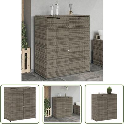 The Living Store - Gartenschrank Grau 105x55x113 cm Poly Rattan - Outdoor-Schrank - Gartenschrank Image