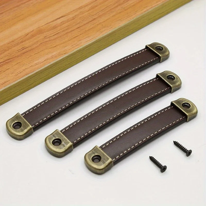Ledermöbel Schubladengriffe Kleiderschrank Türgriffe Vintage Kommode Tisch Küchenschrank Griff Eingebauter brauner Eisengriff Image