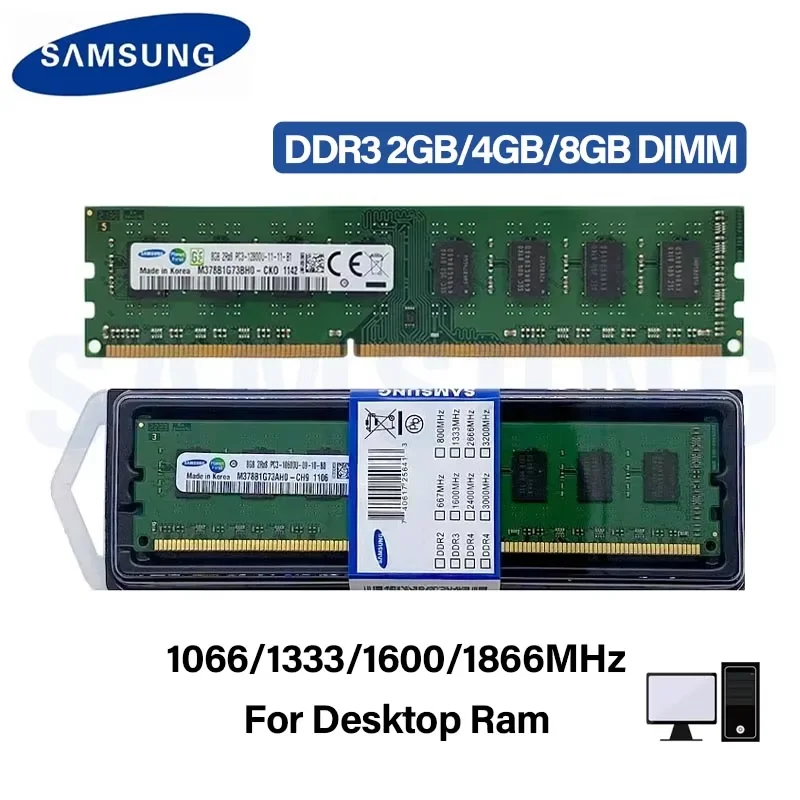 SAMSUNG DDR3 2GB 4GB 8GB 1600MHz 1866MHz 1333MHz 1066MHz DIMM PC3-8500 10600 12800 240Pin 1,5V RAM für Desktop Dual Channel Image
