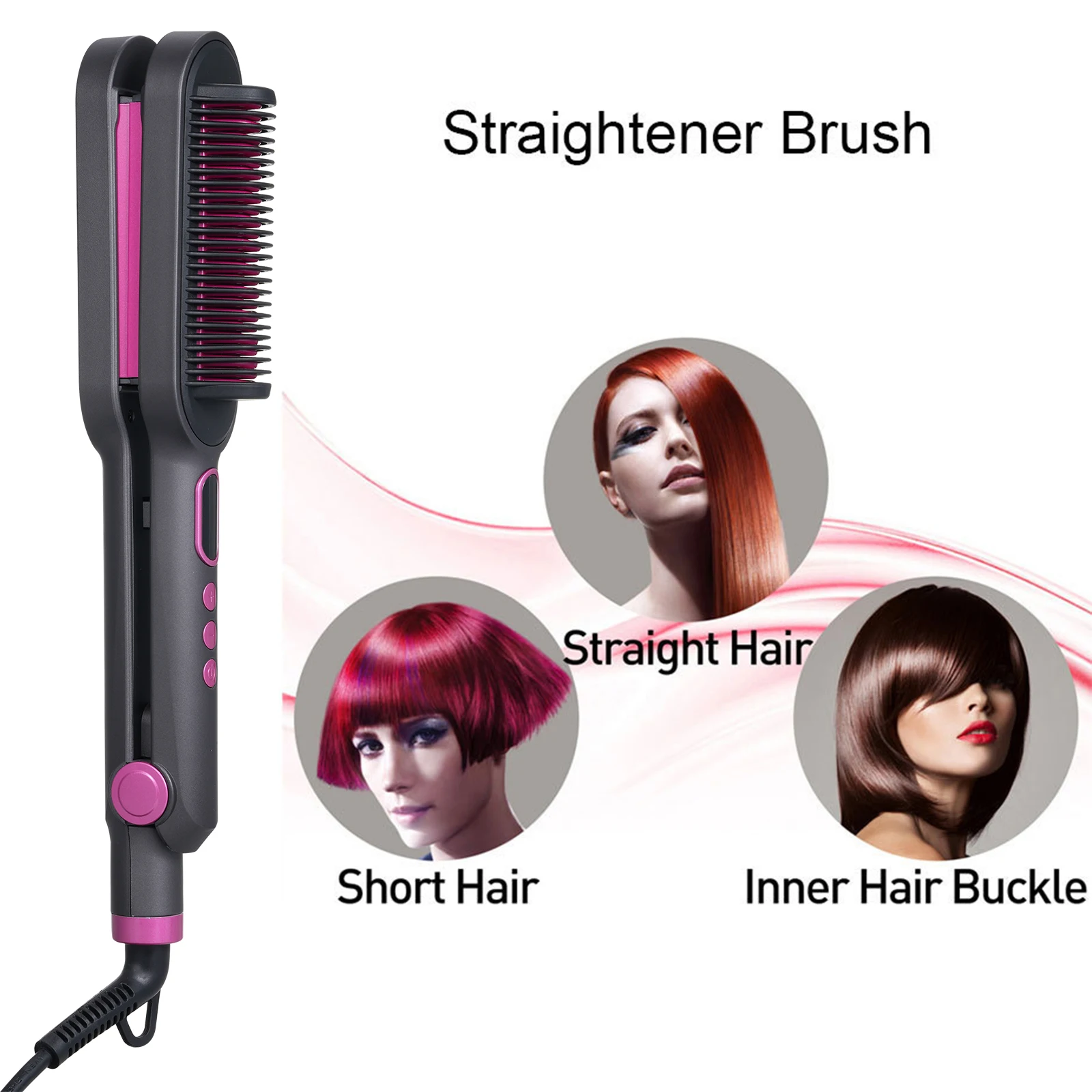 Dual-Zweck Haar Curler Haarglätter Drei-Barrel Welle Curling Eisen Haar Glättung Kamm Haar Styling Werkzeug mit Einstell Image