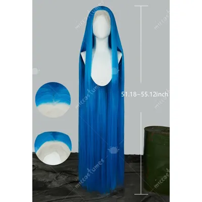 Miccostumes Damen-Spiel-Cosplay-Perücke, 140 cm, volle vordere Spitze, handgebundene Perücke, blaue Image