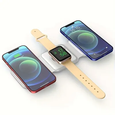 3-in-1 magnetischer kabelloser Ladegerät-Pad-Ständer, faltbar, für iPhone 15 14 13 12 11 Apple Watch AirPods 15 W Schnellladestation