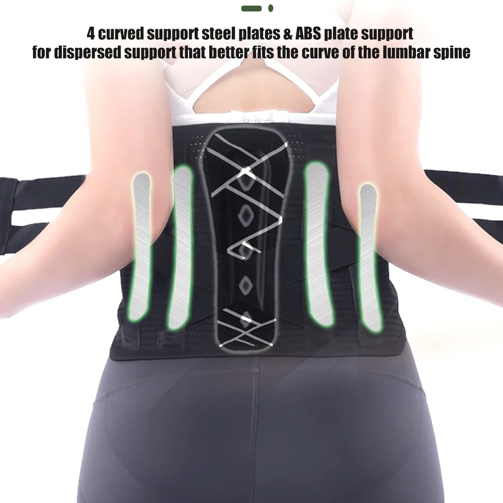 Rückenbandage zur Linderung von Schmerzen im unteren Rücken, atmungsaktiver Taillenstützgürtel, unterer Rückenbandage mit gebogener Wirbelsäulenstütze für Männer und Frauen Image