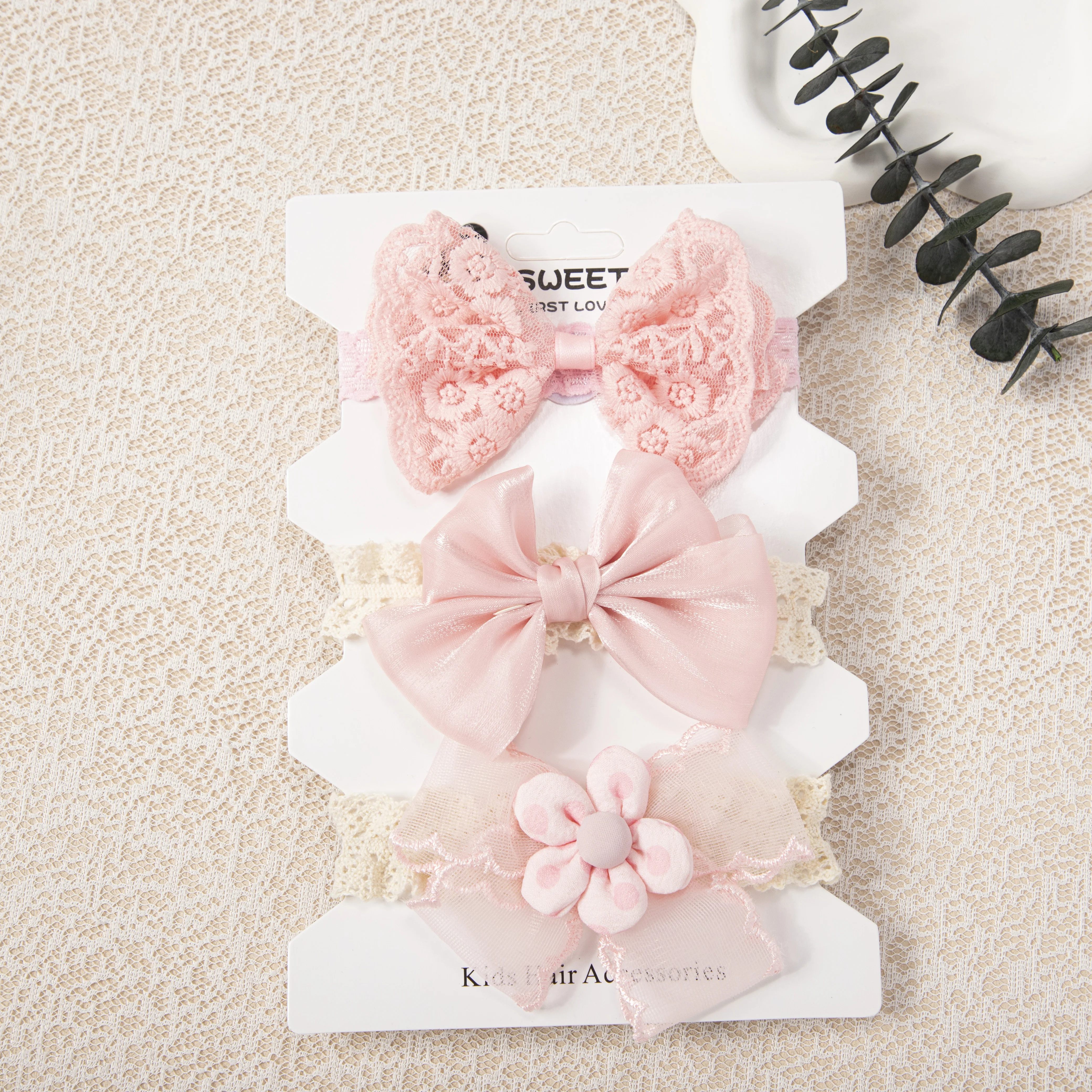 3 teile/satz Baby Mädchen Stirnbänder Prinzessin Rosa Spitze Bogen Haarband für Neugeborene Baby Elastische Kinder Turban Kinder Haar Zubehör Image