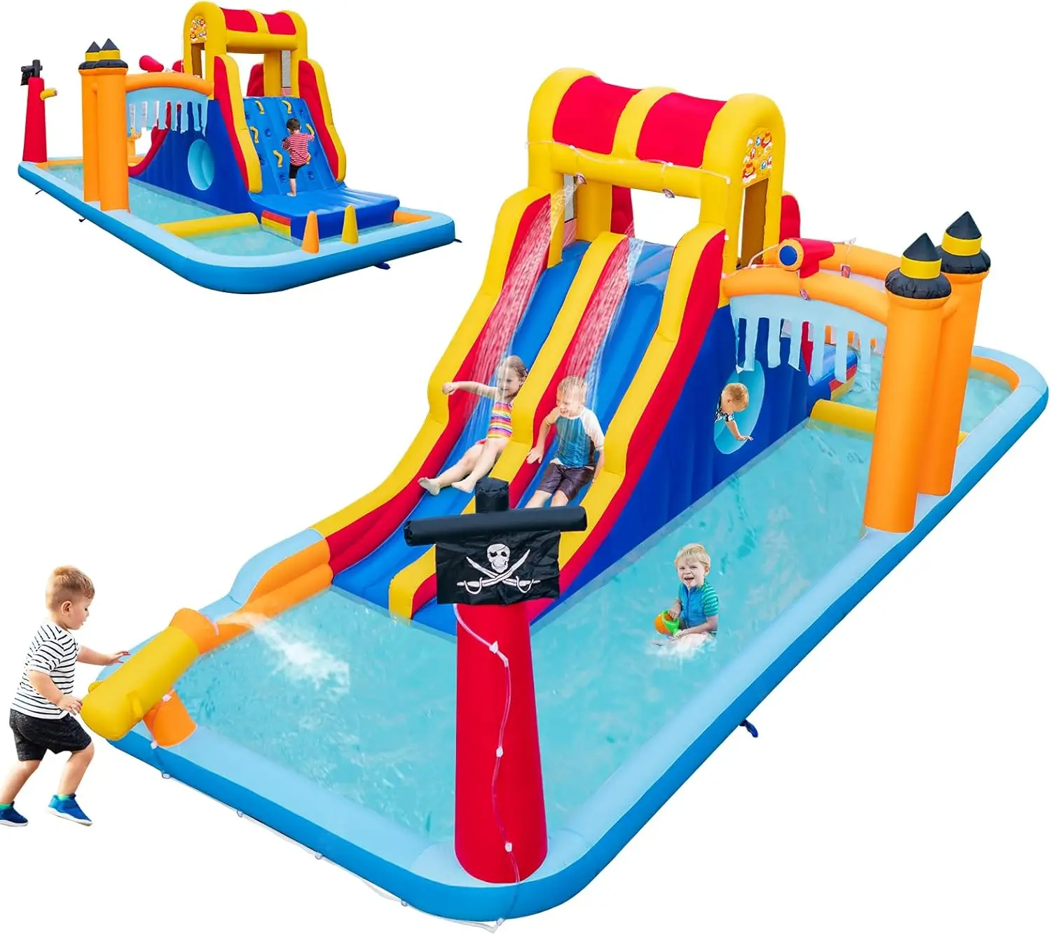 Hüpfburg mit zwei Rutschen, Kletterwand, Krabbel höhle, Wasserwerfer & Plans ch becken, Hüpfburg, für Kinder, x x cm Image