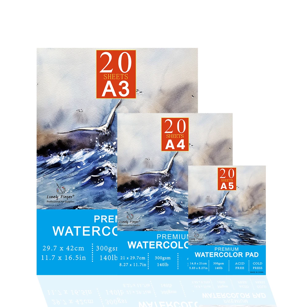 Aquarellpapier A3/A4/A5 300 g/m2 – Aquarellblock für professionelle Künstler mit 20 Blatt – Kunstdruckpapier für gemischte Medienzeichnungen Image