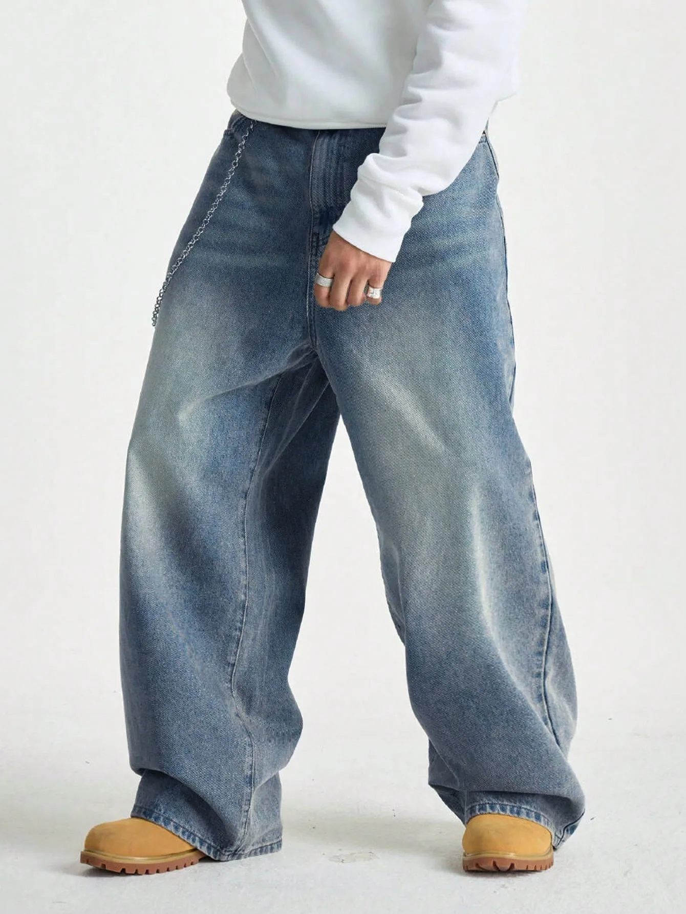 1 Stück Herren Weite Hosen Gebürstete Jeans Breite Jeans Y2K Neue Rocks Jeans Buggy Schwarze Hip-Hop-Hosen Image