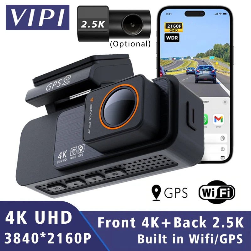 4K Dash Cam WIFI GPS Auto DVR 2,5K Hinten Kamera Video Drive Recorder Dashcam Registrar Mini Black Box 24H Überwachung Nachtsicht Image