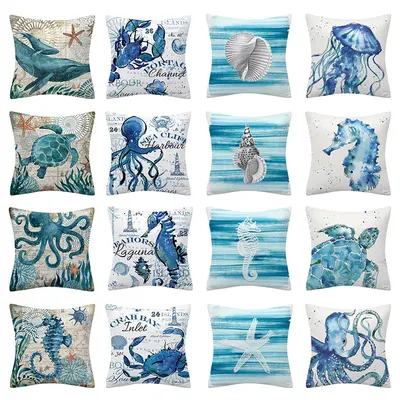 Ozean Tier Dekorative Kissen Abdeckung 45x45 Polyester Sofa Kissen Meer Schildkröte Shell Kissen Image