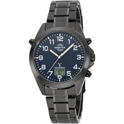 Funkuhr MASTER TIME "Specialist", schwarz (schwarz, dunkelblau), Armbanduhren, Herren, Armbanduhr, Quarzuhr, Herrenuhr, Datum, Leuchtzeiger, Edelstahlarmband Image