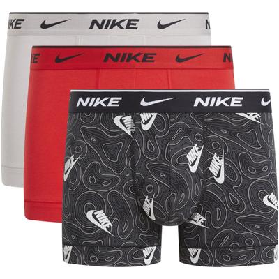 Trunk NIKE UNDERWEAR "TRUNK 3PK", Herren, Gr. M (48), blk nk lg prnt, colge grau, uni rot, Jersey, Obermaterial: 95% Baumwolle, 5% Elasthan, unifarben, bedruckt, körpernah, Unterhosen, mit farbigem NIKE Logo-Elastikbund Image
