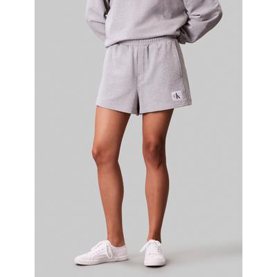 Sweatshorts CALVIN KLEIN JEANS "A - FRNCH TRRY BDG L", Damen, Gr. M (40), N-Gr, bc06 grau heather, Sweatware, Obermaterial: 100% Baumwolle, meliert, unifarben, feminin, gerade kurz, Hosen, Mit elastischem Bund Image