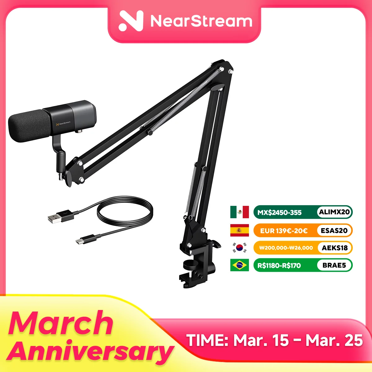 NearStream USB XLR Microfono a condensatore Braccio plug-and-play Microfono professionale per PC per streaming Podcast Studio Set Registrazione