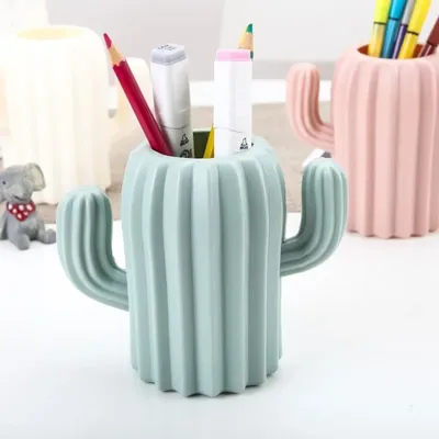 Creative Student Pen Holder Stationery Desktop Cactus Desk Multifunction Storage Box PE Pen